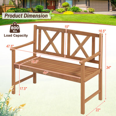 2-Person Wood Outdoor Bench with Cozy Armrest and Backrest