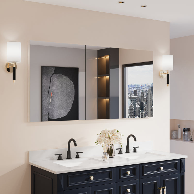 60 in. x30 in. Copper-Free Tri-Views Mirror Medicine Cabinet with Adjustable Shelves and 3 Doors