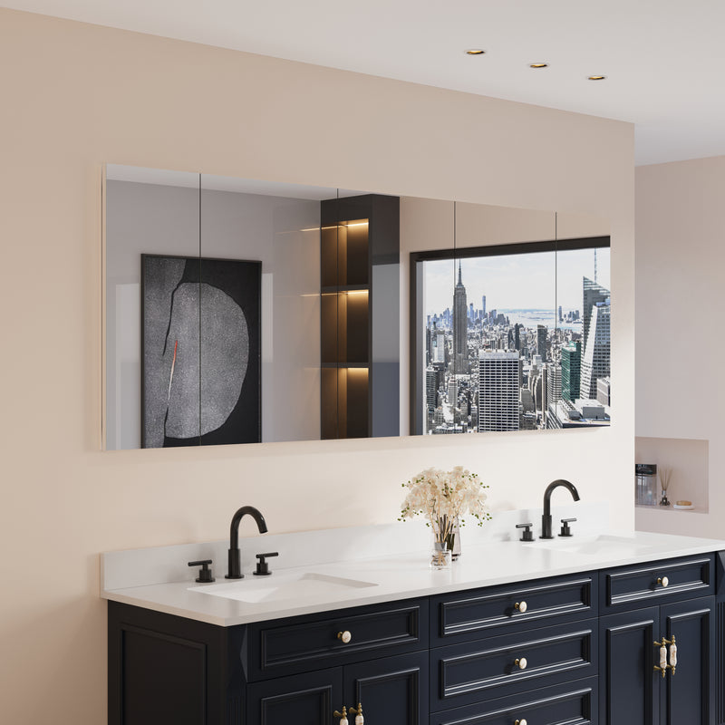 84 in. ×30 in. Copper-Free Tri-Views Mirror Medicine Cabinet with Adjustable Shelves and 5 Doors