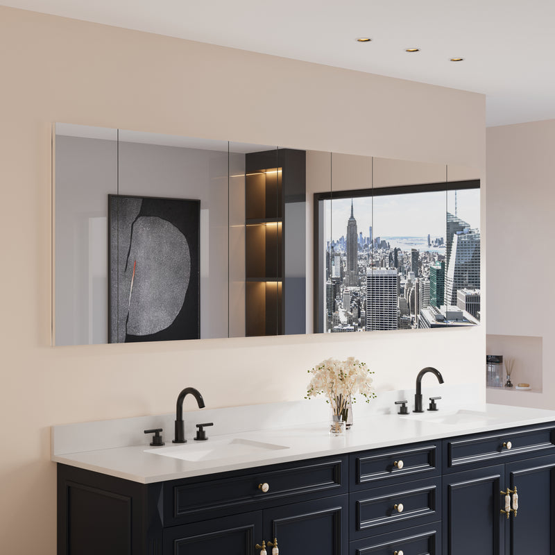 92 in. x30 in. Copper-Free Tri-views Mirror Medicine Cabinet with Adjustable Shelves and 6 Doors