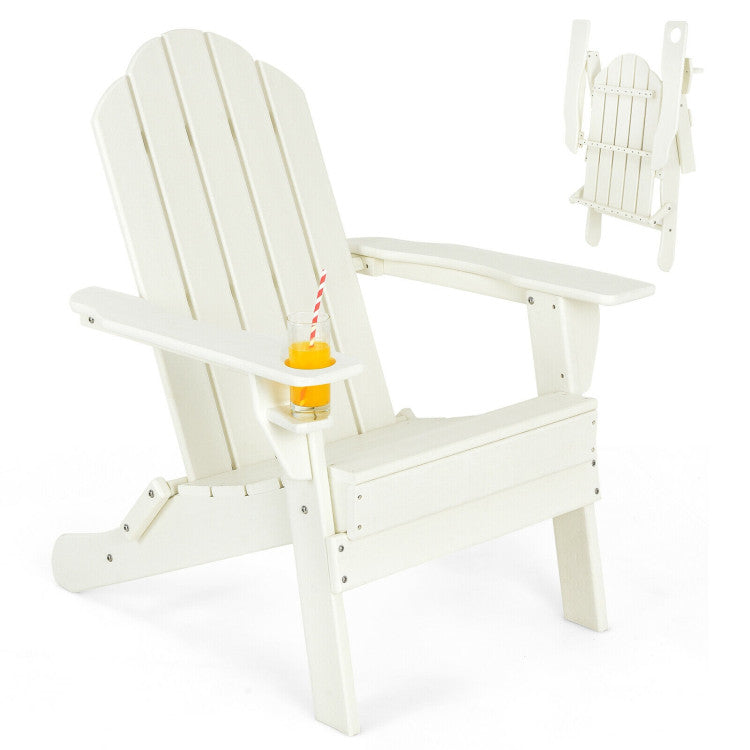 Foldable Weather Resistant Patio Chair with Built-in Cup Holder White