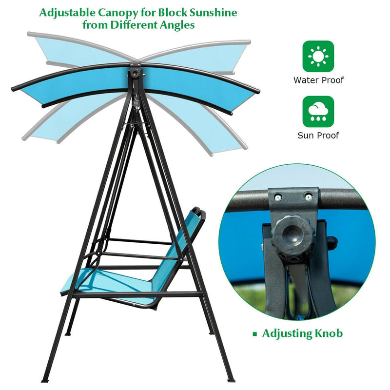 2 Person Patio Swing with Weather Resistant Glider and Adjustable Canopy