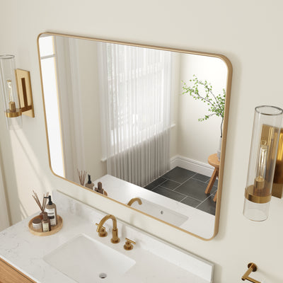 48-in W x 36-in H Brushed Gold Rectangular Framed Bathroom Vanity Mirror