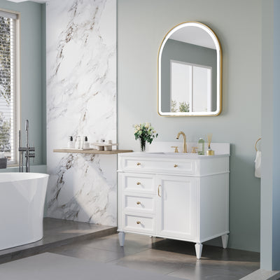 28 in. W x 36 in. H Arched Gold Framed LED Light Mirror, Wall Anti-Fog Bathroom Vanity Mirror