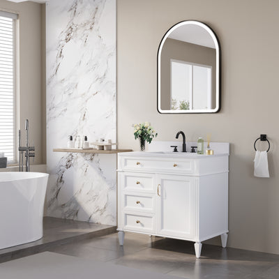 28 in. W x 36 in. H Arched Black Framed LED Light Mirror, Wall Anti-Fog Bathroom Vanity Mirror