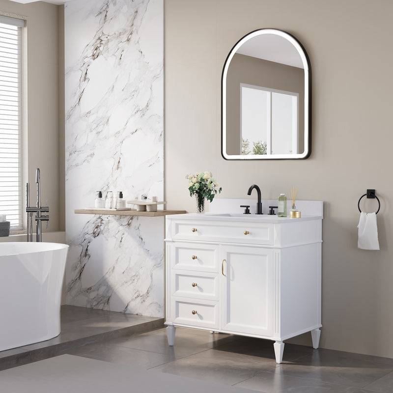 28 in. W x 36 in. H Arched Black Framed LED Light Mirror, Wall Anti-Fog Bathroom Vanity Mirror
