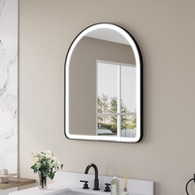 28 in. W x 36 in. H Arched Black Framed LED Light Mirror, Wall Anti-Fog Bathroom Vanity Mirror