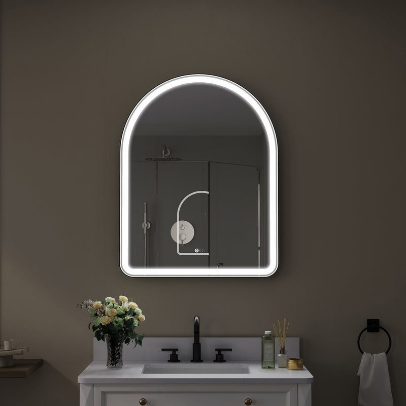 28 in. W x 36 in. H Arched Black Framed LED Light Mirror, Wall Anti-Fog Bathroom Vanity Mirror