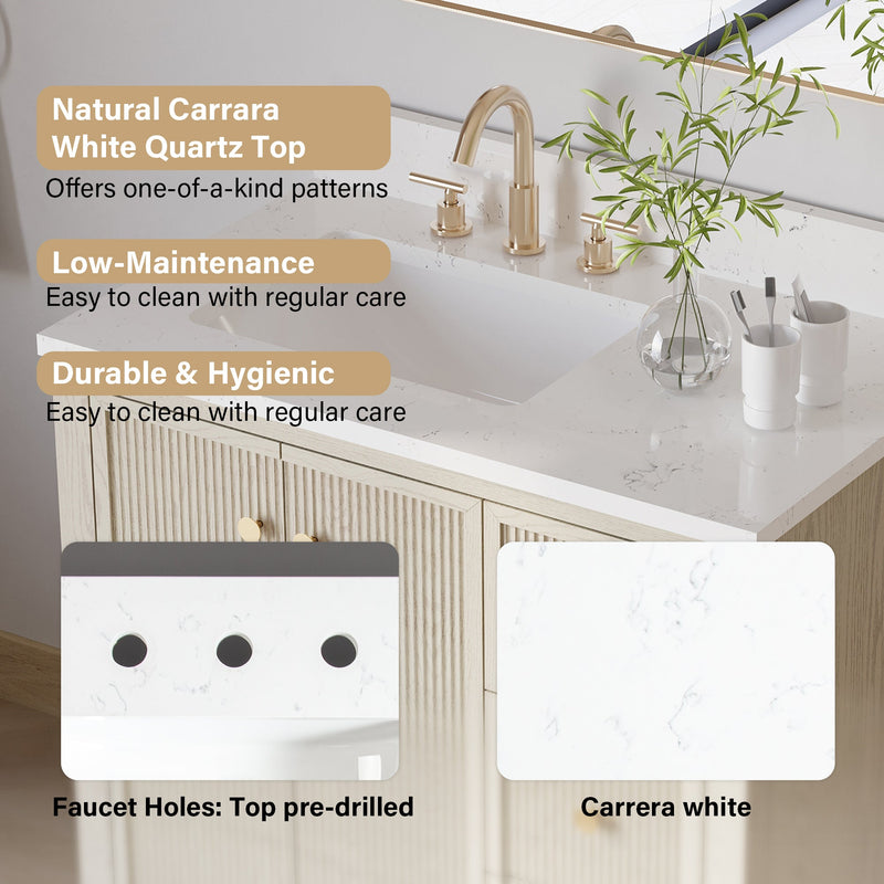 36" ASH Bathroom Vanity with Single Undermount Sink, 3 Dovetail-constructed Drawers, 2 Soft-Closing Doors