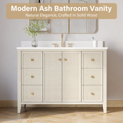 48" ASH Bathroom Vanity with Single Undermount Sink, 6 Dovetail-constructed Drawers, 2 Soft-Closing Doors