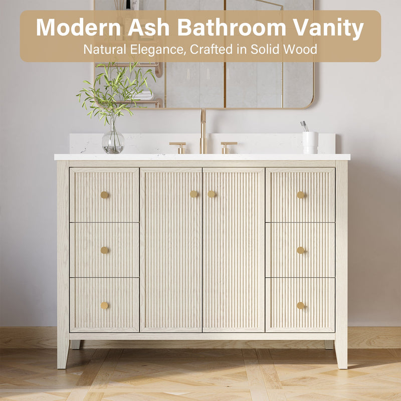 48" ASH Bathroom Vanity with Single Undermount Sink, 6 Dovetail-constructed Drawers, 2 Soft-Closing Doors