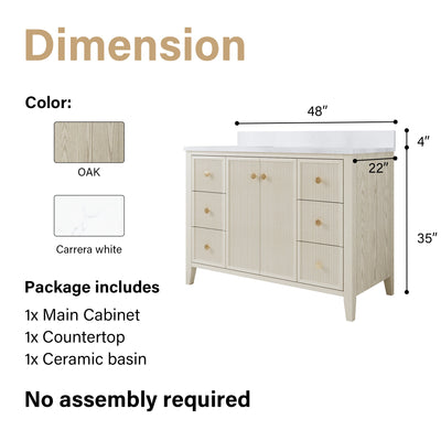 48" ASH Bathroom Vanity with Single Undermount Sink, 6 Dovetail-constructed Drawers, 2 Soft-Closing Doors