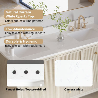 60" ASH Bathroom Vanity with Double Undermount Sinks, 3 Dovetail-constructed Drawers, 4 Soft-Closing Doors