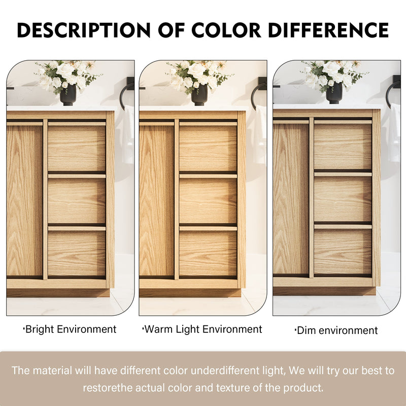 48 Inch Oak Soild Wood Bathroom Vanity with Sink, 6 Dovetail-constructed Drawers and 2 Soft-close Doors