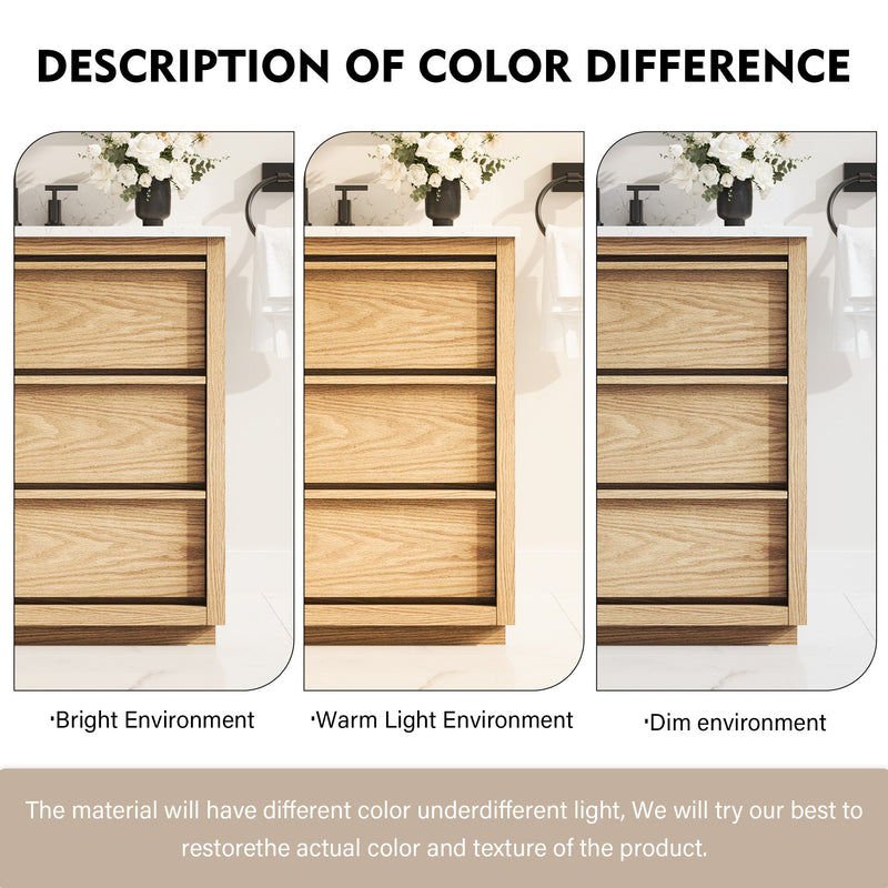 60 Inch Oak Soild Wood Bathroom Vanity with Double Undermount Sinks, 6 Dovetail-constructed Drawers