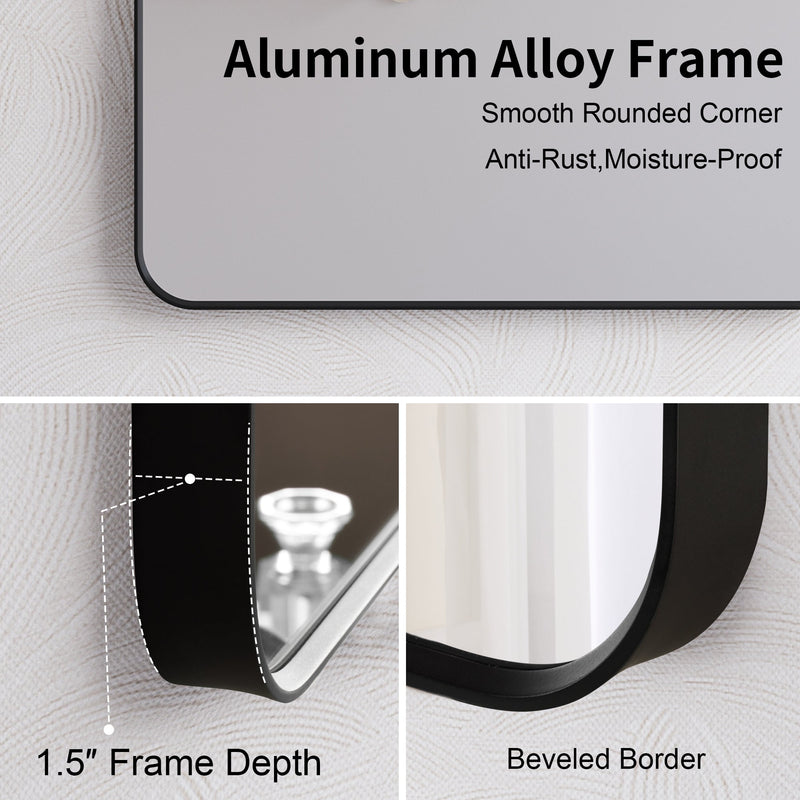 28 in. W x 36 in. H Arched Aluminum Framed Wall Bathroom Vanity Mirror in Matte Black