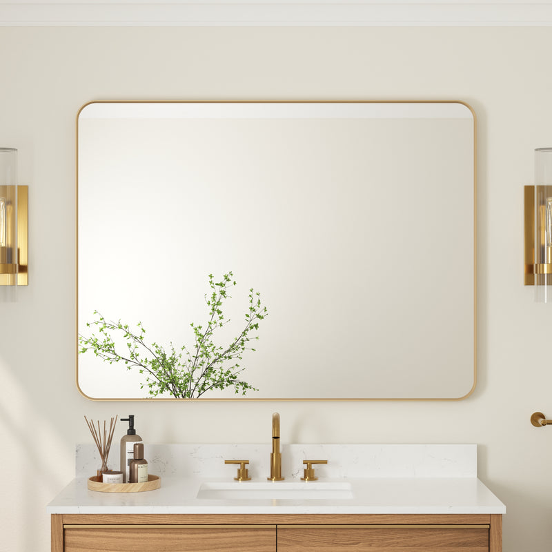 48-in W x 36-in H Brushed Gold Rectangular Framed Bathroom Vanity Mirror