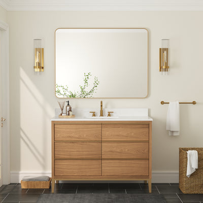 48-in W x 36-in H Brushed Gold Rectangular Framed Bathroom Vanity Mirror