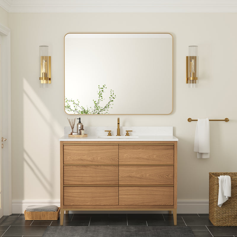 48-in W x 36-in H Brushed Gold Rectangular Framed Bathroom Vanity Mirror