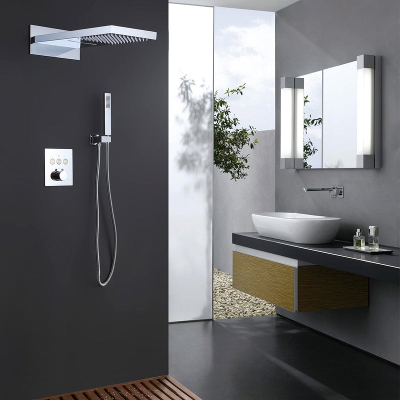 Thermostatic Shower System Matte Black Rainfall Shower Head with Handheld Sprayer