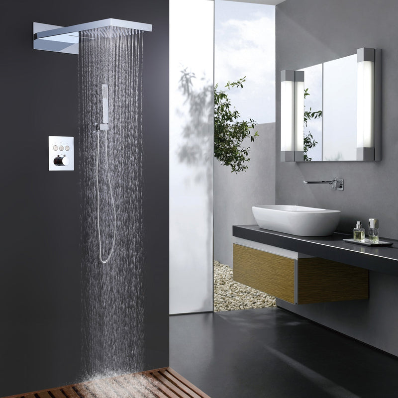 Thermostatic Shower System Matte Black Rainfall Shower Head with Handheld Sprayer