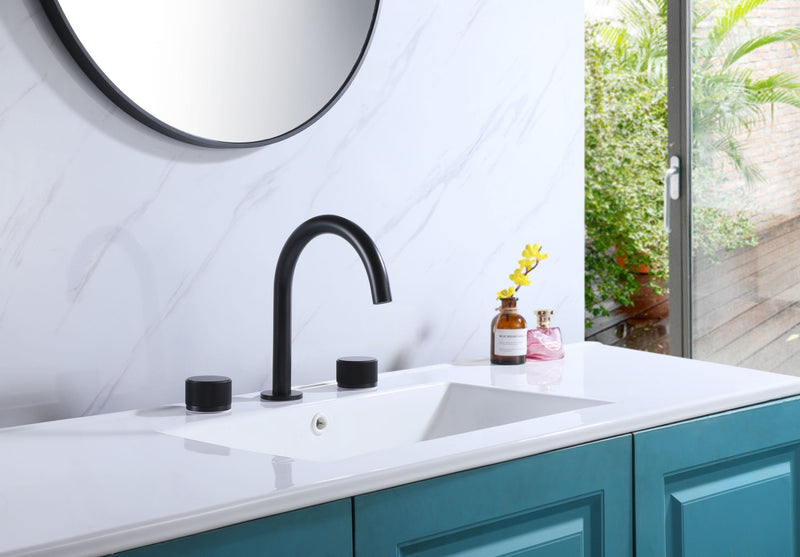 3 Holes Widespread Black Bathroom Faucet Two Handles Basin Sink Mixer Tap