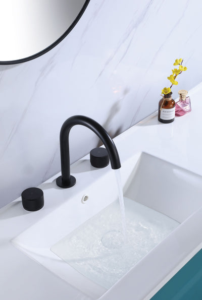 3 Holes Widespread Black Bathroom Faucet Two Handles Basin Sink Mixer Tap