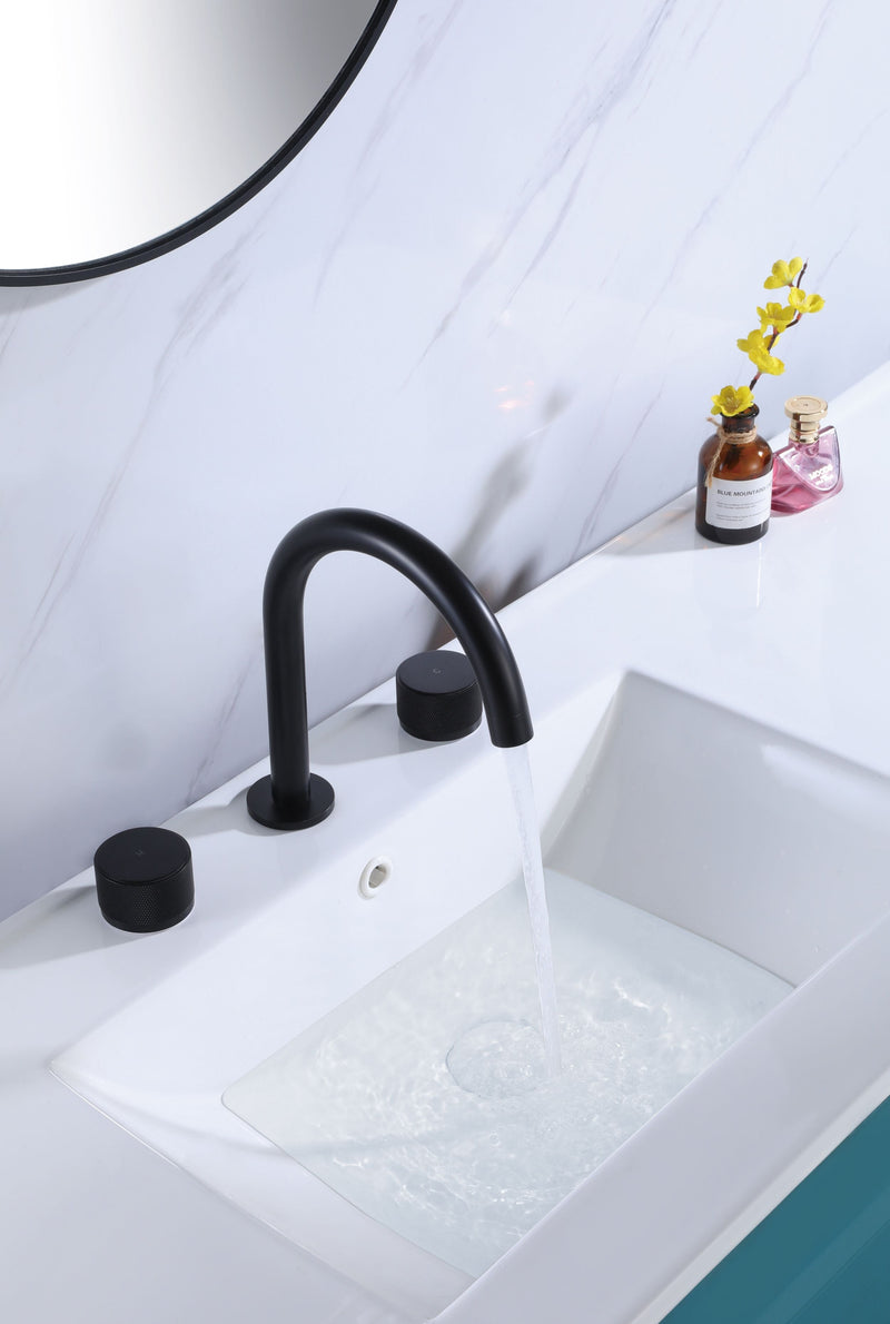 3 Holes Widespread Black Bathroom Faucet Two Handles Basin Sink Mixer Tap