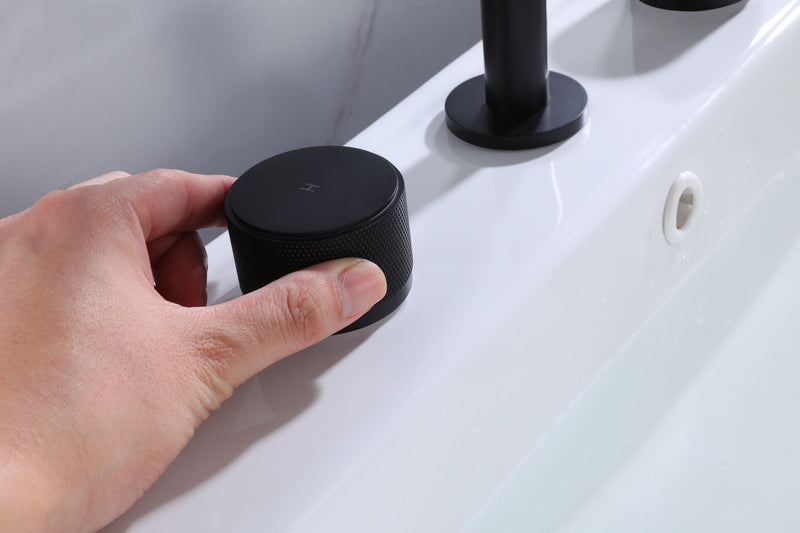 3 Holes Widespread Black Bathroom Faucet Two Handles Basin Sink Mixer Tap