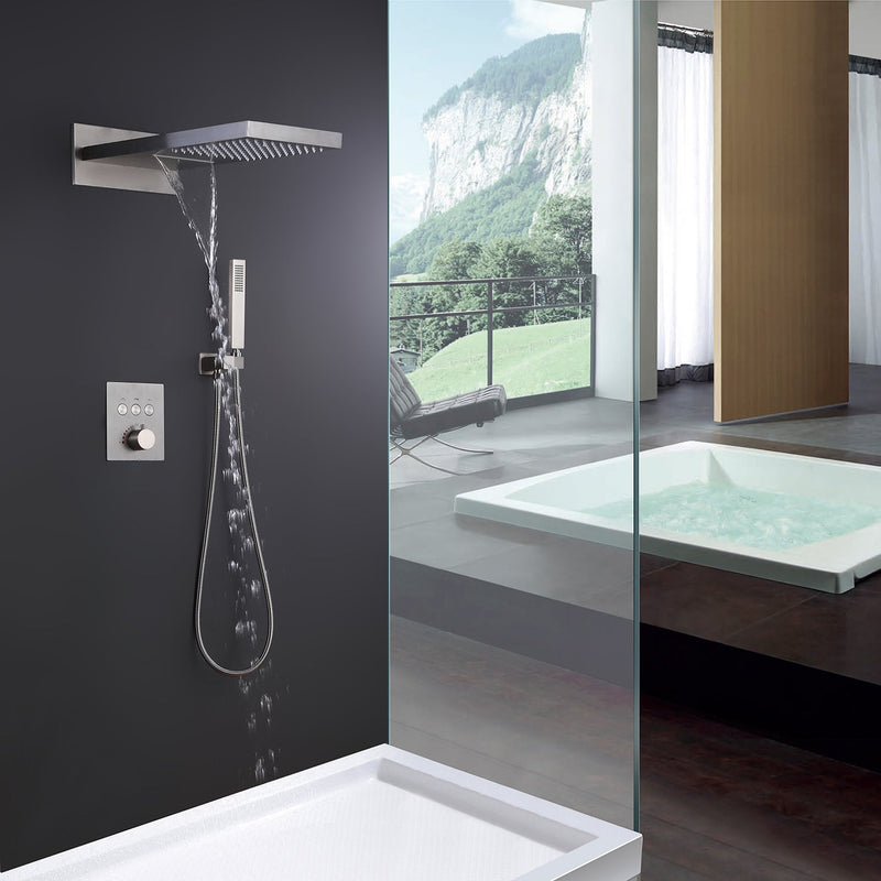 Thermostatic Shower System Matte Black Rainfall Shower Head with Handheld Sprayer