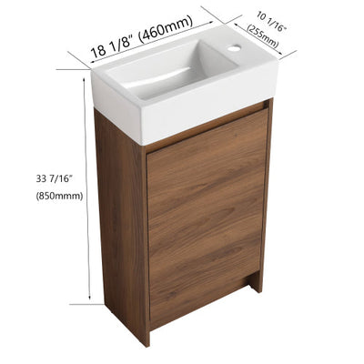 18 Inch Freestanding Bathroom Vanity With Single Sink, Soft Closing Doors, Suitable For Small Bathrooms