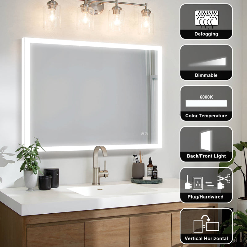 40-in W x 32-in H LED Lit Mirror Rectangular Fog Free Frameless Bathroom Vanity Mirror