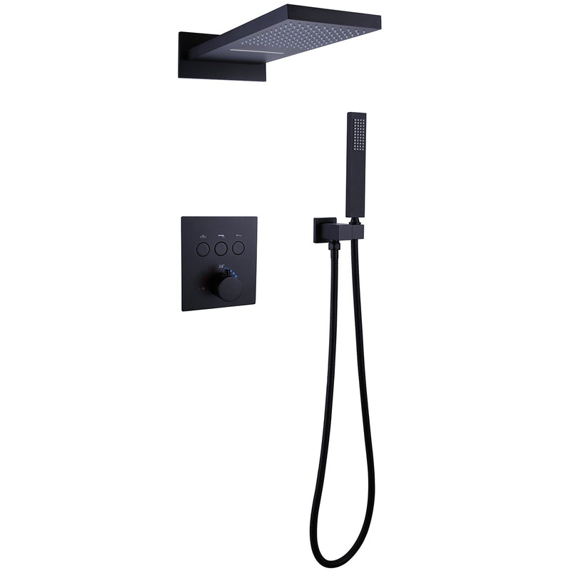 Thermostatic Shower System Matte Black Rainfall Shower Head with Handheld Sprayer