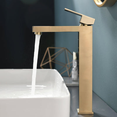 Single Handle Single Hole Bathroom Faucet in Brushed Gold