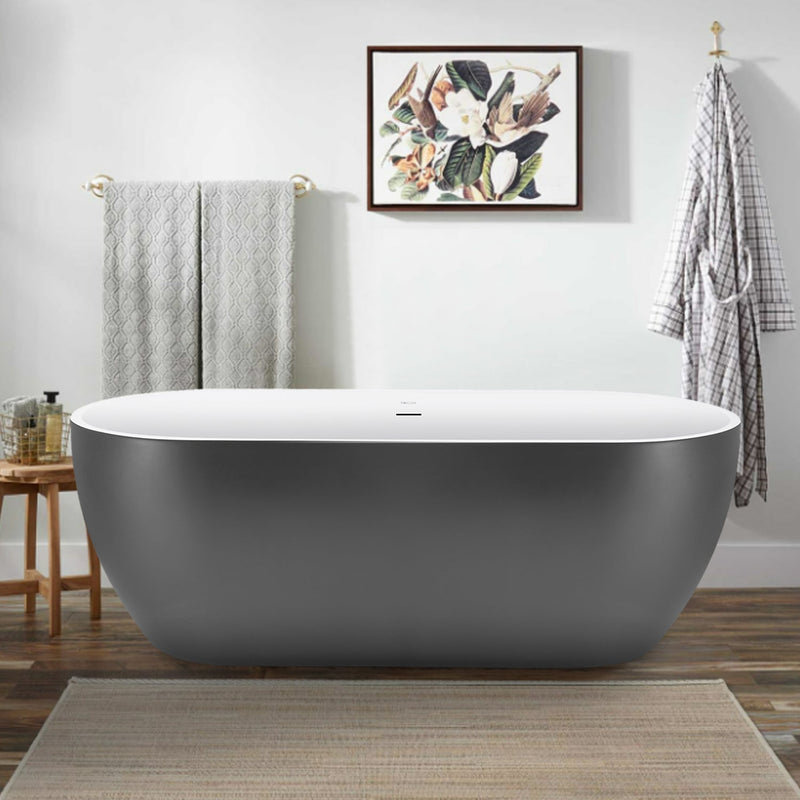 28-in W x 59-in L with Polished Chrome Trim Acrylic Oval Freestanding Soaking Bathtub