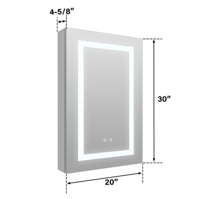 20-in x 30-in Lighted LED Surface/Recessed Mount Silver Mirrored Rectangle Medicine Cabinet with Outlet left Side