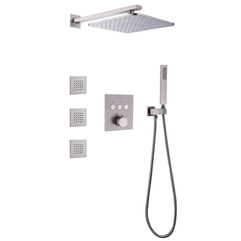 Thermostatic Rainfall Shower System With 3 PCS Body Jets Mixer Set