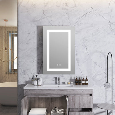 20-in x 30-in Lighted LED Surface/Recessed Mount Silver Mirrored Rectangle Medicine Cabinet with Outlet left Side