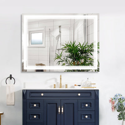 48 in. W x 36 in. H Frameless Rectangular LED Light Wall Mount Bathroom Mirror