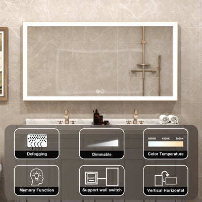 60 in. W x 28 in. H Aluminium Framed Rectangular LED Light Bathroom Vanity Mirror