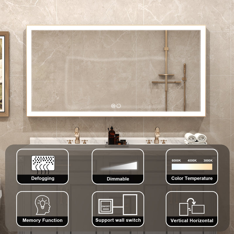 60 in. W x 28 in. H Aluminium Framed Rectangular LED Light Bathroom Vanity Mirror