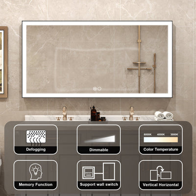 60 in. W x 28 in. H Aluminium Framed Rectangular LED Light Bathroom Vanity Mirror