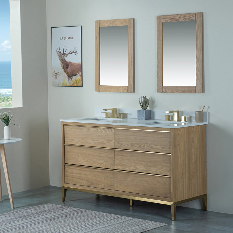 60 in. W x 22 in. D x 35 in. H Bathroom Vanity in Light Oak with Carrara White Quartz Vanity Top