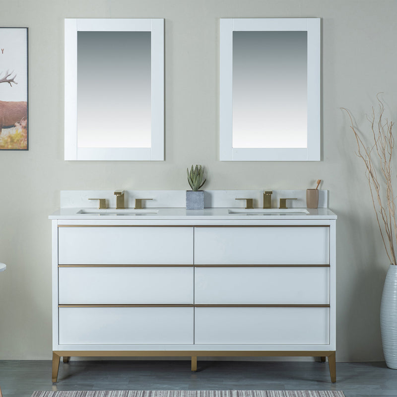 60 in. W x 22 in. D x 35 in. H Bathroom Vanity in White with Carrara White Quartz Vanity Top