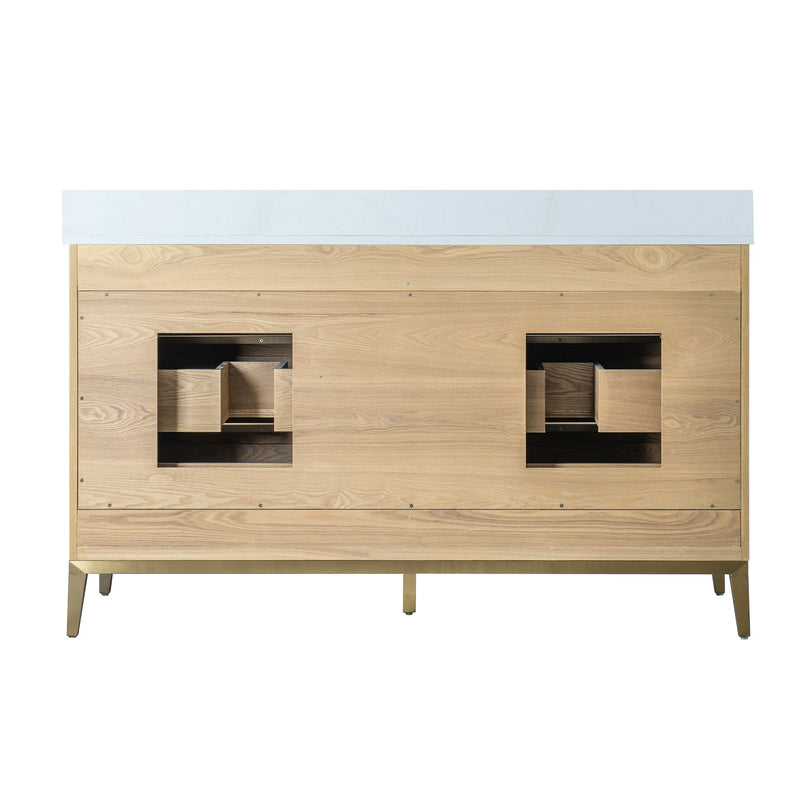 60 in. W x 22 in. D x 35 in. H Bathroom Vanity in Light Oak with Carrara White Quartz Vanity Top