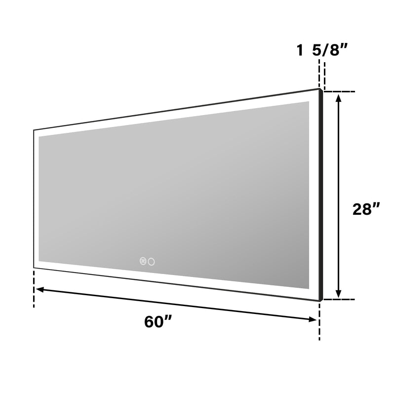 60 in. W x 28 in. H Aluminium Framed Rectangular LED Light Bathroom Vanity Mirror