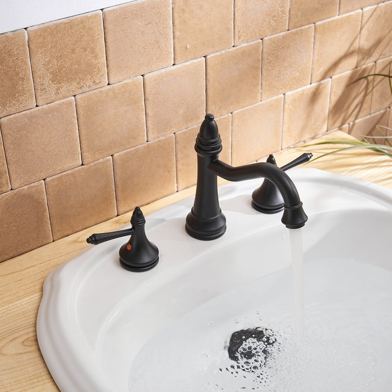 8 in. Widespread Double Handle Classical Spout Bathroom Faucet with Drain Kit Included in Matte Black