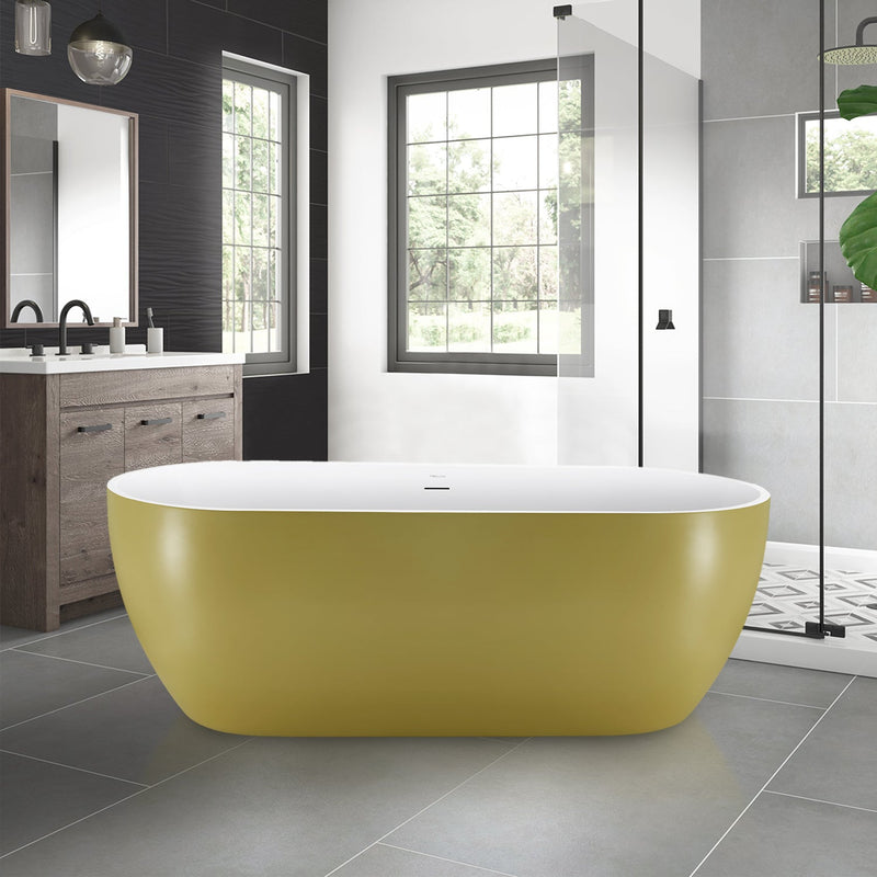 28-in W x 59-in L with Polished Chrome Trim Acrylic Oval Freestanding Soaking Bathtub