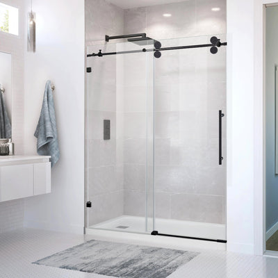 60-in W x 76-in H Double Frameless Bypass/Sliding Black Standard Sliding Shower Door (Tempered Glass)