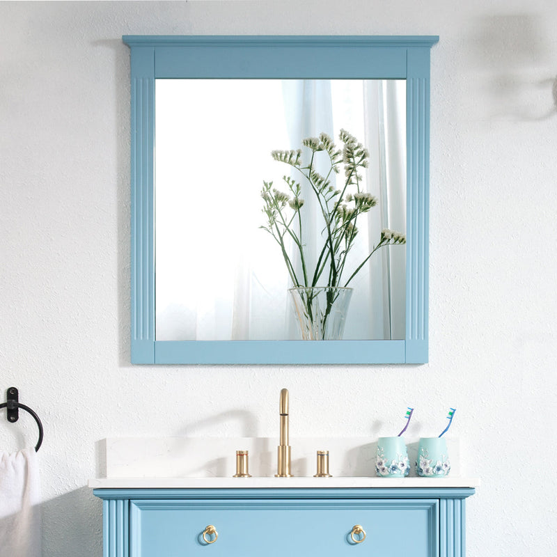 32 in. W x 33 in. H Rectangular Wood Framed Wall Bathroom Vanity Mirror
